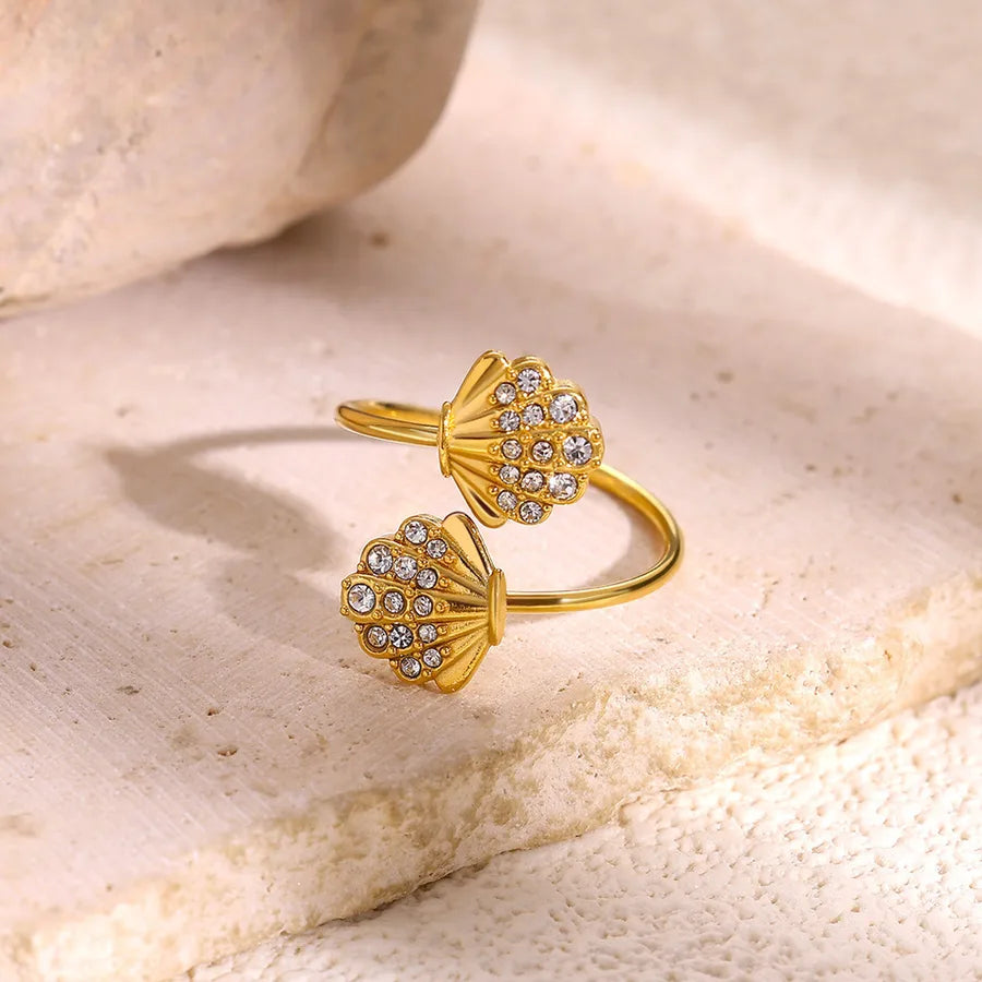 18K Gold Plated Star Shell Open Ring