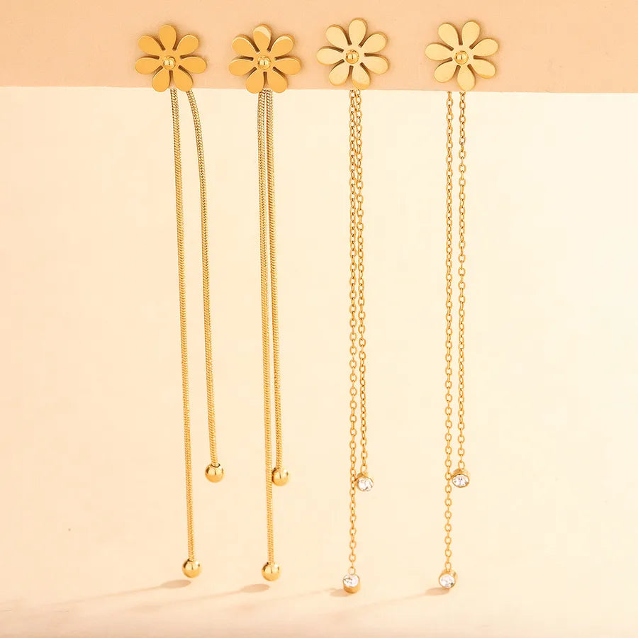 Gold Flower Tassel Earrings for Women