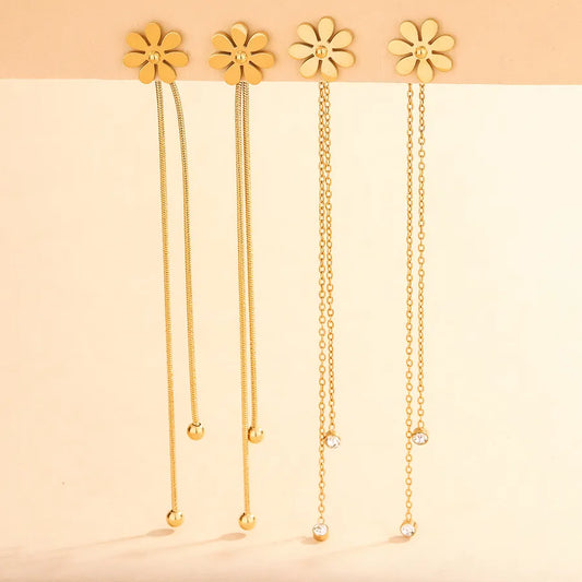 Gold Flower Tassel Earrings for Women