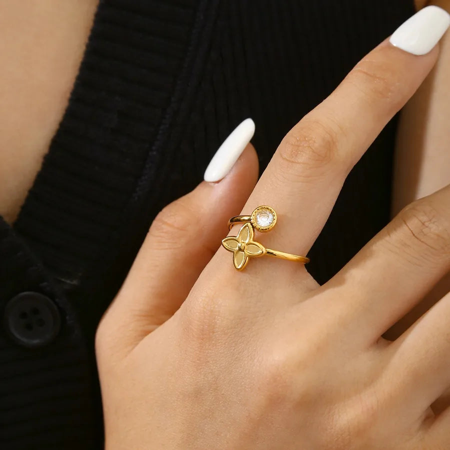 Elegant 18K Gold Plated Geometric Zircon Ring