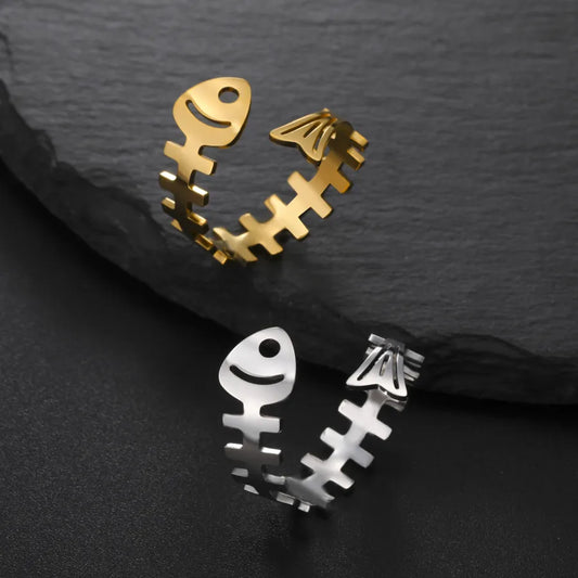 Gold Fishbone Adjustable Stainless Steel Ring