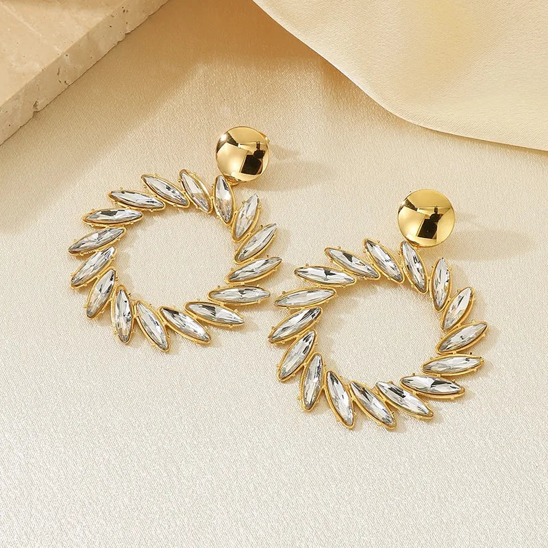 Gold Geometric Floral Drop Earrings D Type KE119663-SP