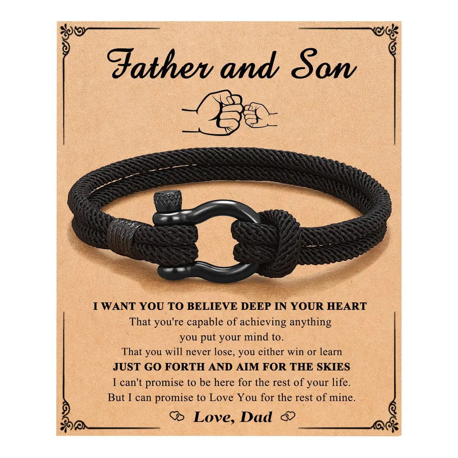 Black Milan Rope Bracelet with Horse Hoof Clasp Black+father and Son Card
