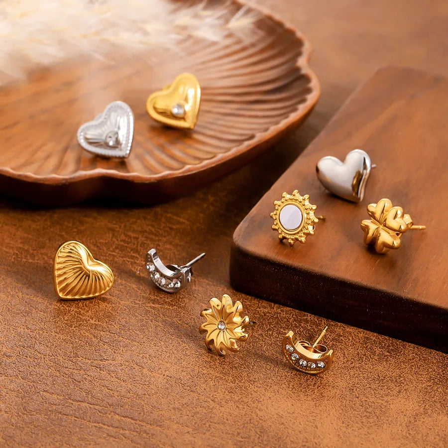 Vintage Sunflower Half Stud Earrings