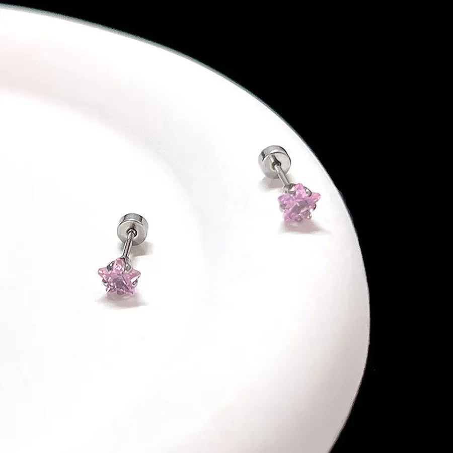 Gold Star & Heart Zircon Flat Back Earrings Silver