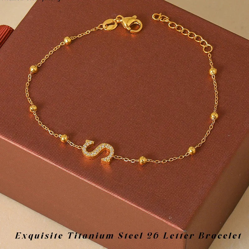 Elegant Letter Bracelet in 304 Stainless Steel Gold Letter [S] Bracelet B0021SG