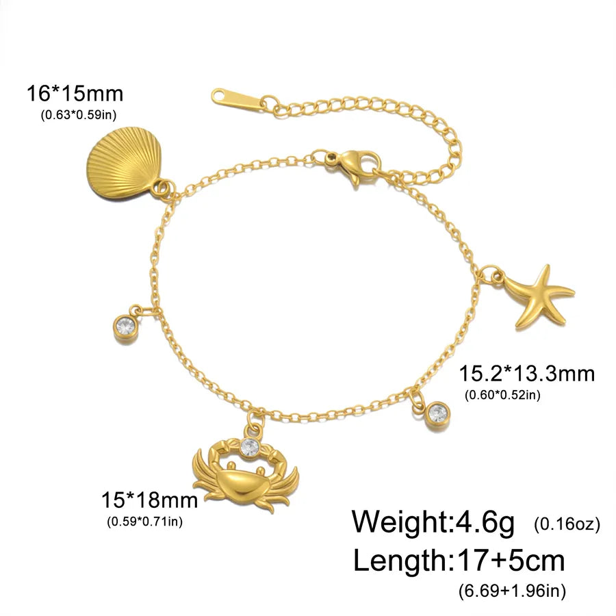Ocean Starfish Charm Bracelet – Gold & Zircon Gold Large Crab Starfish Shell