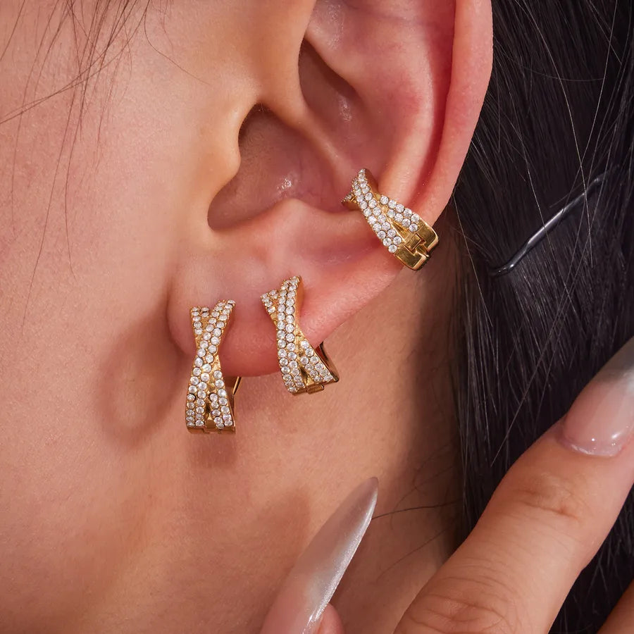 18K Gold Zircon Cross Earrings for Women