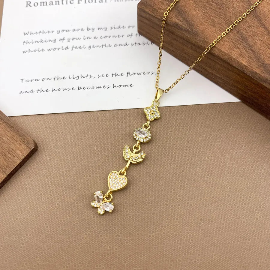 Gold Plated Sun Moon Star Pendant Necklace XL5142 Heart Butterfly Tassel Necklace Gold