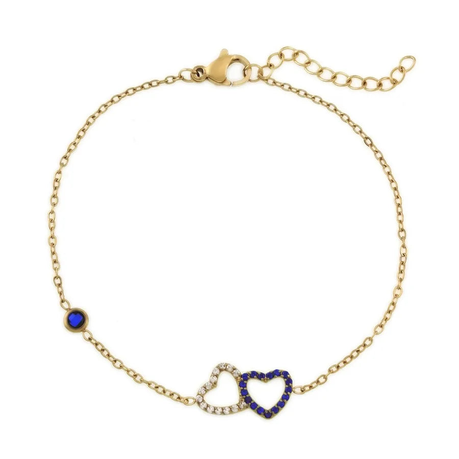 Heart-Shaped Zircon Titanium Steel Bracelet B0236G Double Heart Bracelet