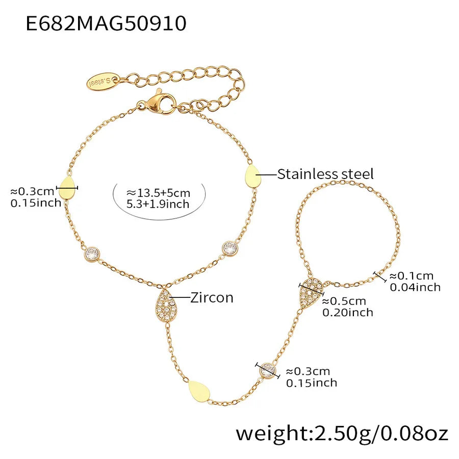 18K Gold Plated Stainless Steel Charm Bracelet E682- Gold Hand Chain