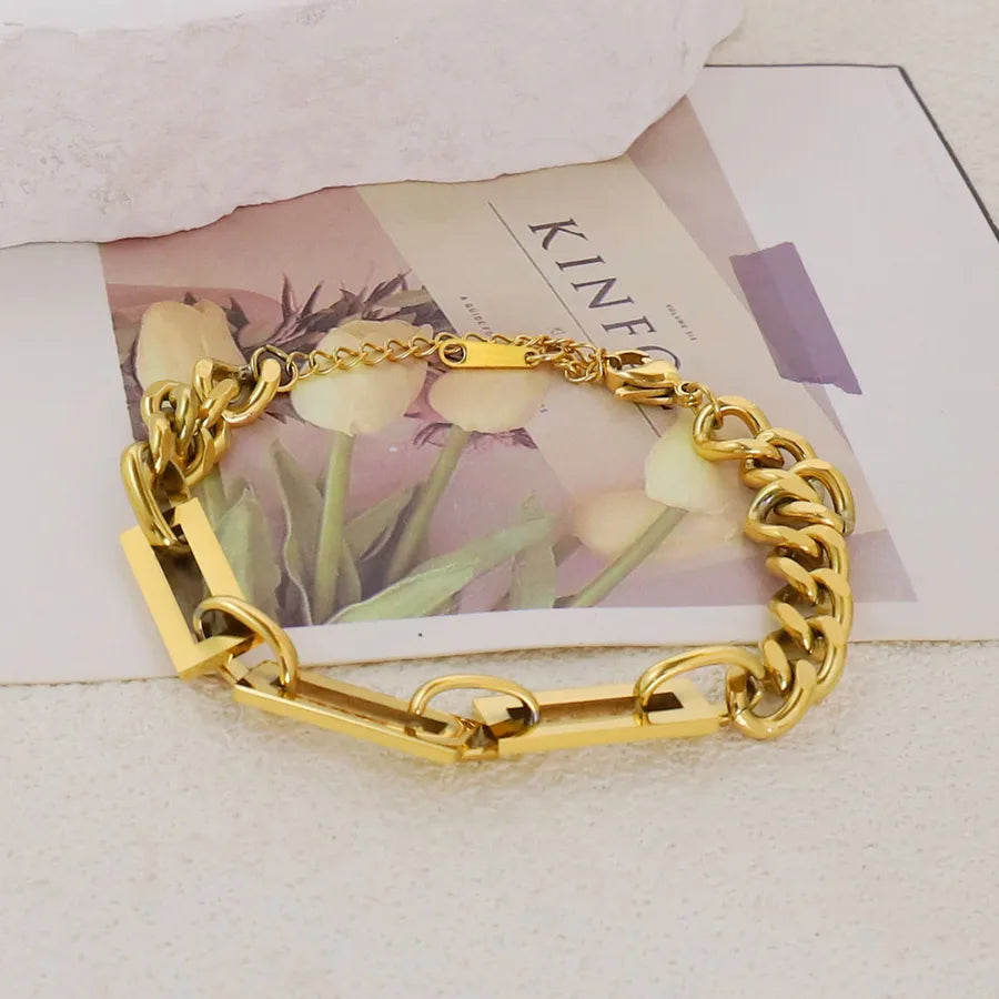 Gold Plated Stainless Steel Asymmetric Bracelet Average Size Gold 369