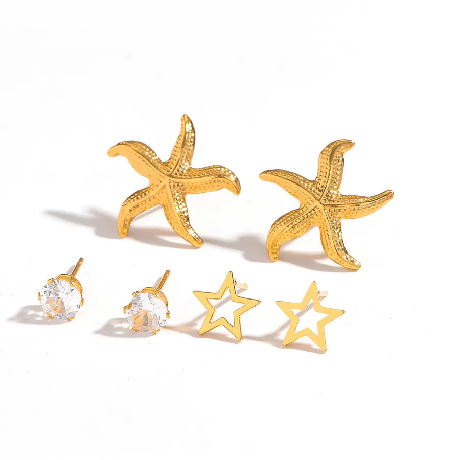 Gold Starfish Earrings Set – 3 Pairs