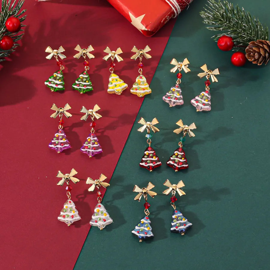 Hand-Painted Christmas Tree Earrings