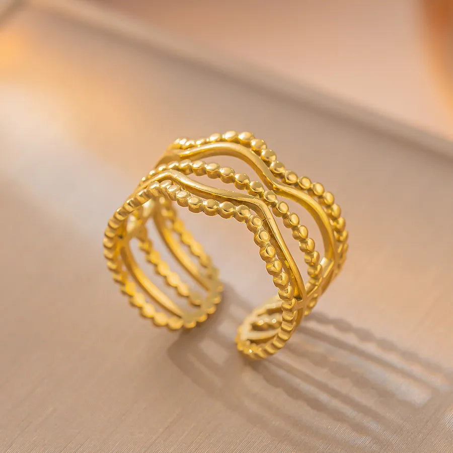18K Gold Geometric Titanium Steel Open Ring K25 Gold Ring Adjustable