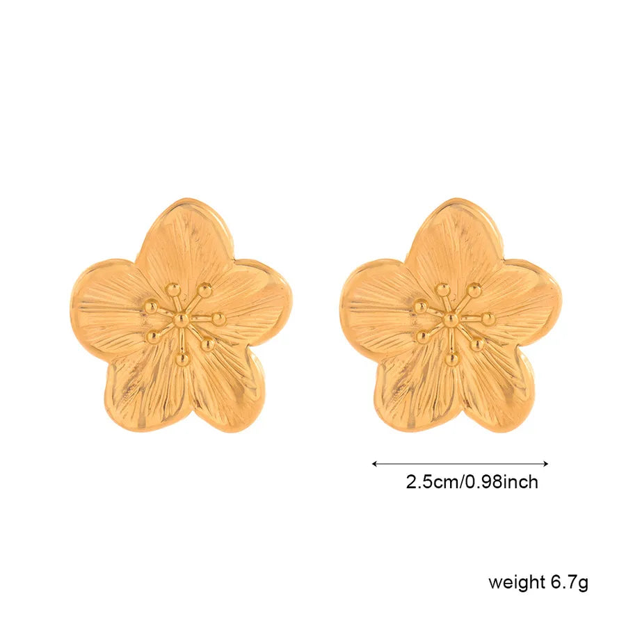 Titanium Steel Flower Stud Earrings for Women ER199–G