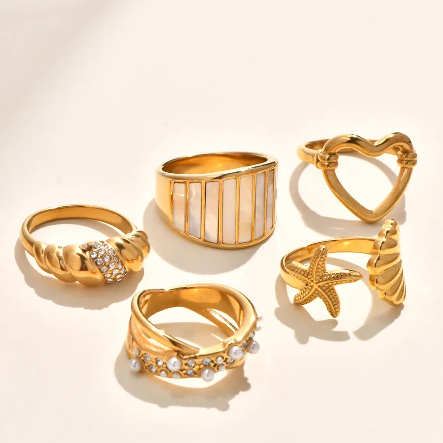 Gold Plated Pearl & Shell Ocean Motif Ring