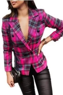 Women's Plaid Slim Fit European Style Blazer Big red grid