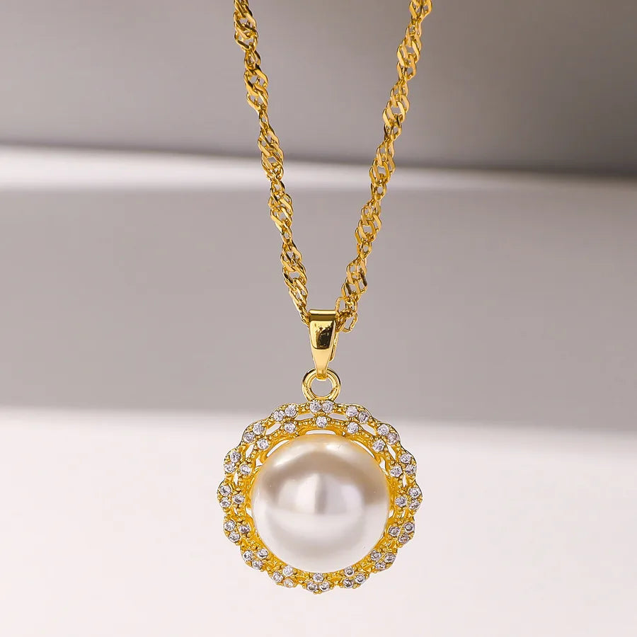 Gold Heart Pendant Necklace with Pearl & Butterfly W098 Pearl