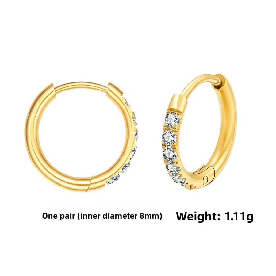 Gold Stainless Steel Hoop Earrings with Zirconia Gold pair 2.0*8mm Stainless Steel Pair