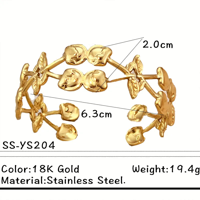 Gold Plated Stainless Steel Heart Cherry Bracelet Average Size Gold SS-YS204