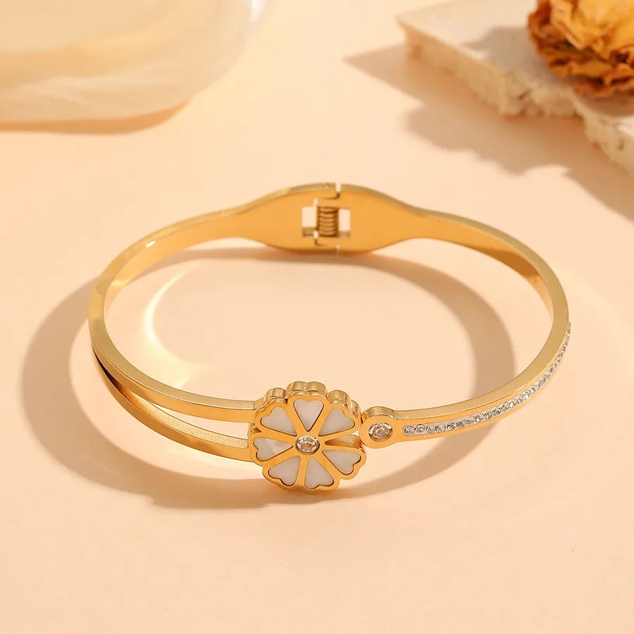 18K Gold Flower Bangle – Stainless Steel