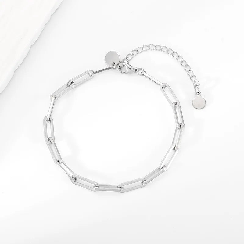 Unisex Titanium Steel Geometric Buckle Bracelet Steel Color Chain Width 4.5MM*19CM+5CM