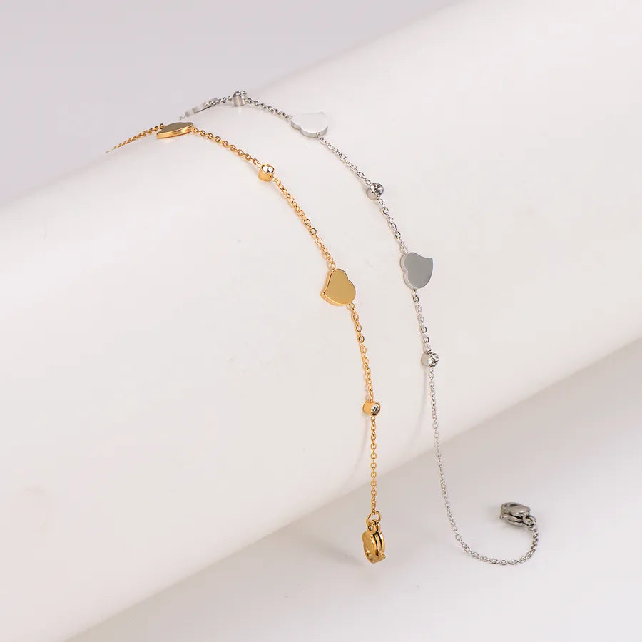 Gold Heart Anklet with Diamond Accent