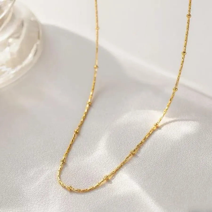 Women's Titanium Steel Box Chain Pendant Necklace 1mm Square Clip Bead Chain-Necklace- Gold