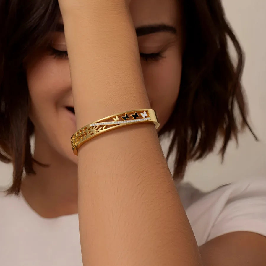18K Gold Plated Butterfly & Star Stainless Steel Bangle