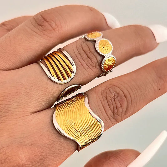 18K Gold PVD Stainless Steel Adjustable Wave Ring