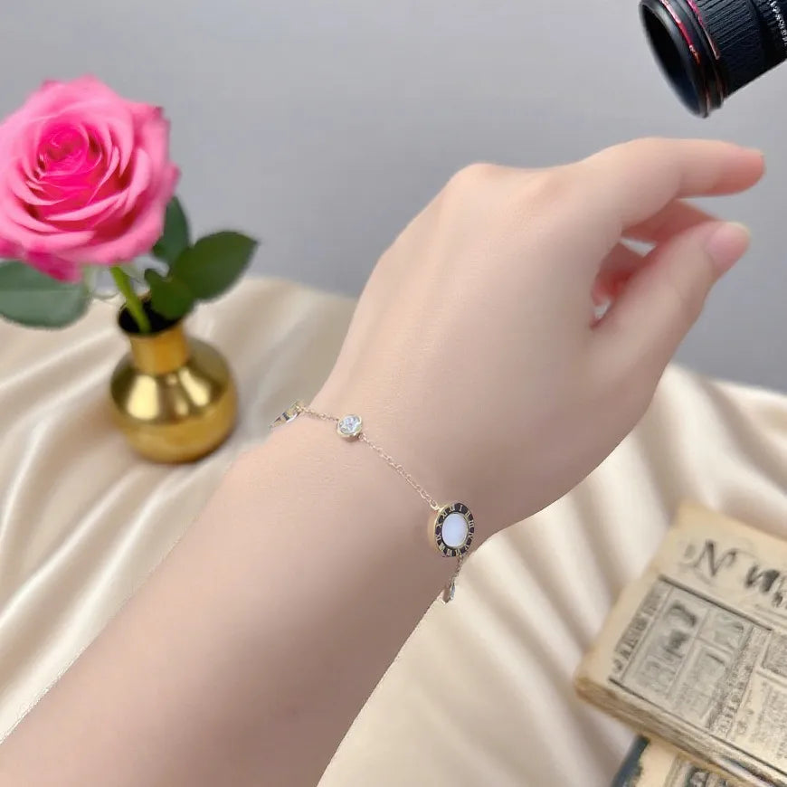 Roman Style Black & White Titanium Steel Bracelet