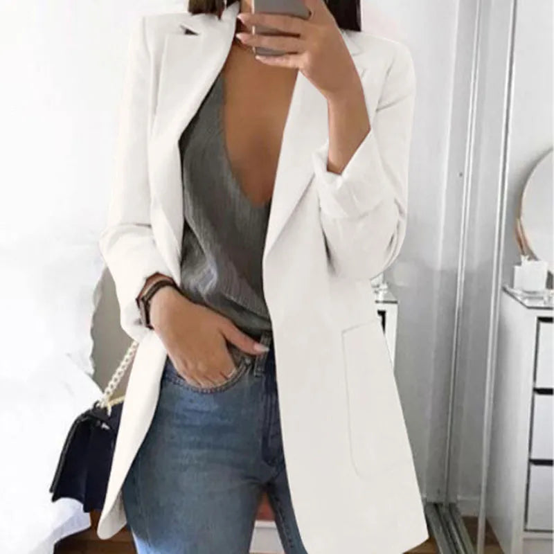 Women's Slim Fit Open Front Blazer Cardigan White