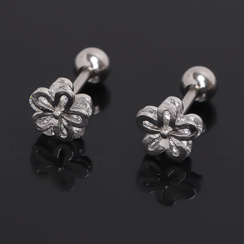 Boho Zircon Flower Stainless Steel Earrings