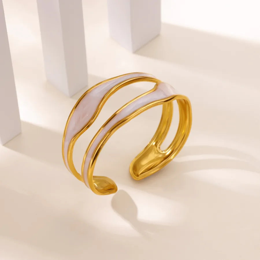 18K Gold Plated Pearl Cross Stainless Steel Bangle