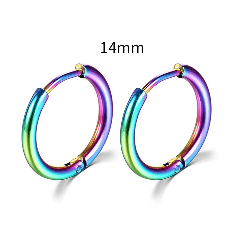 Men's Stainless Steel Round Hoop Earrings Color 14mm