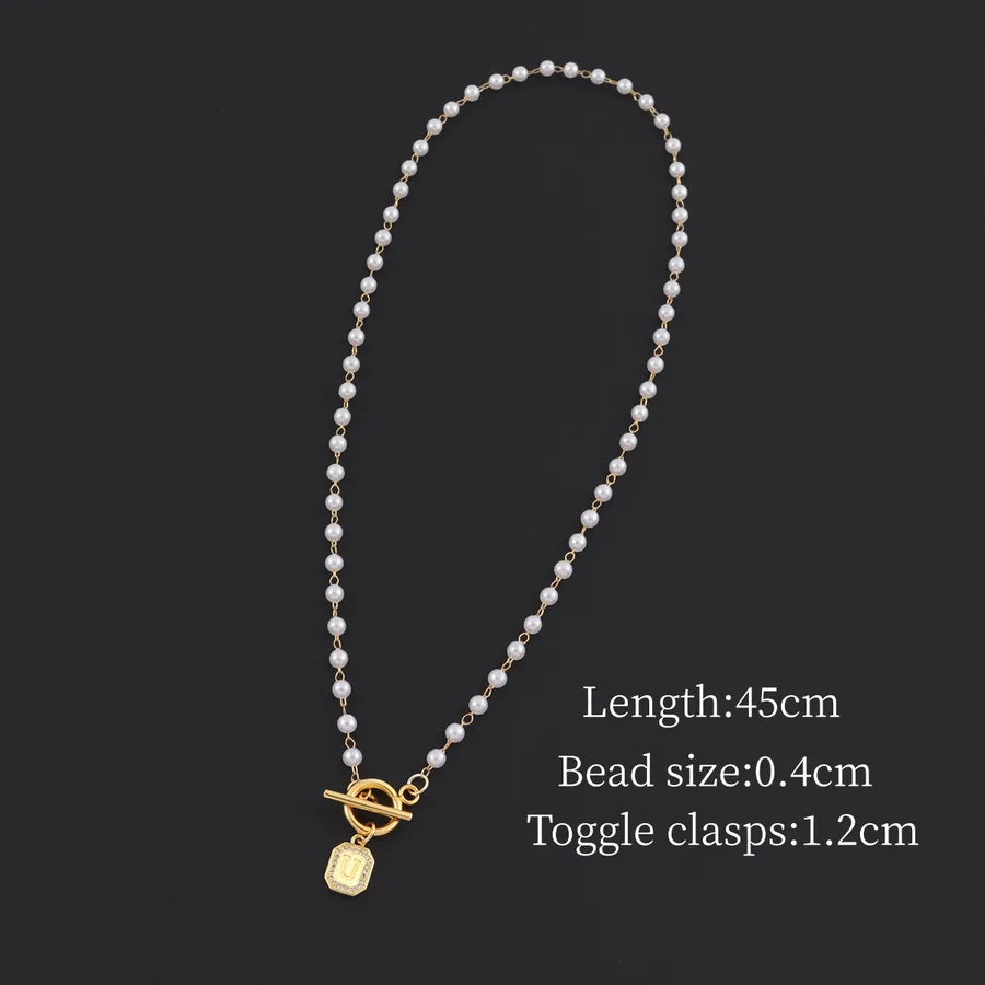 Elegant Pearl Initial Pendant Necklace White U