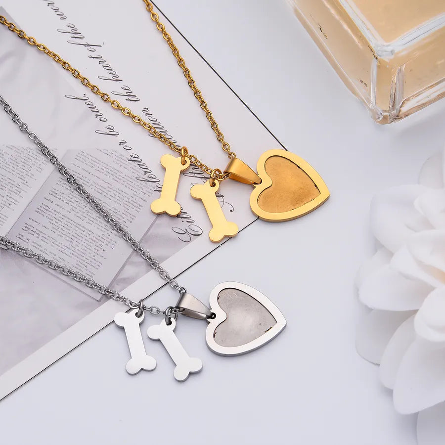 Gold Plated Heart & Bone Pet Name Necklace