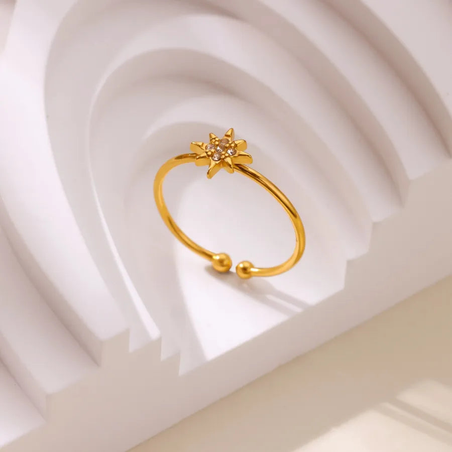 18K Gold Star & Moon Ring for Women