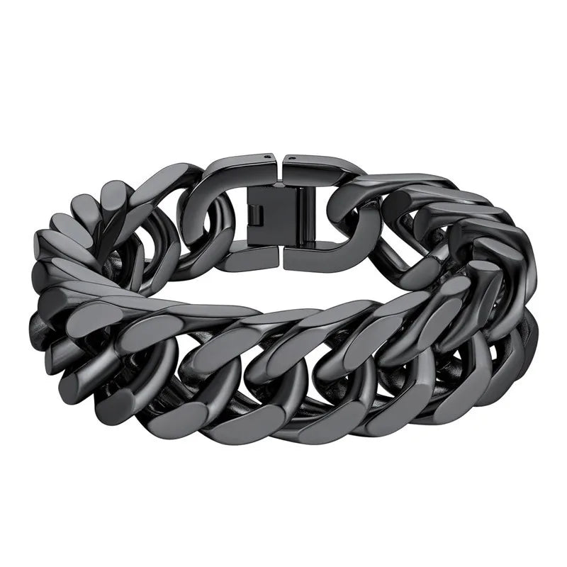 Stainless Steel Double Weave Cuban Bracelet 23cm 9in black