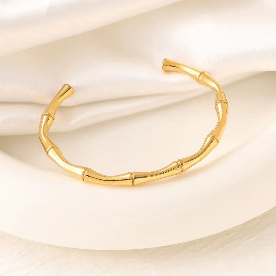 18K Gold Bamboo Knot Stainless Steel Bangle
