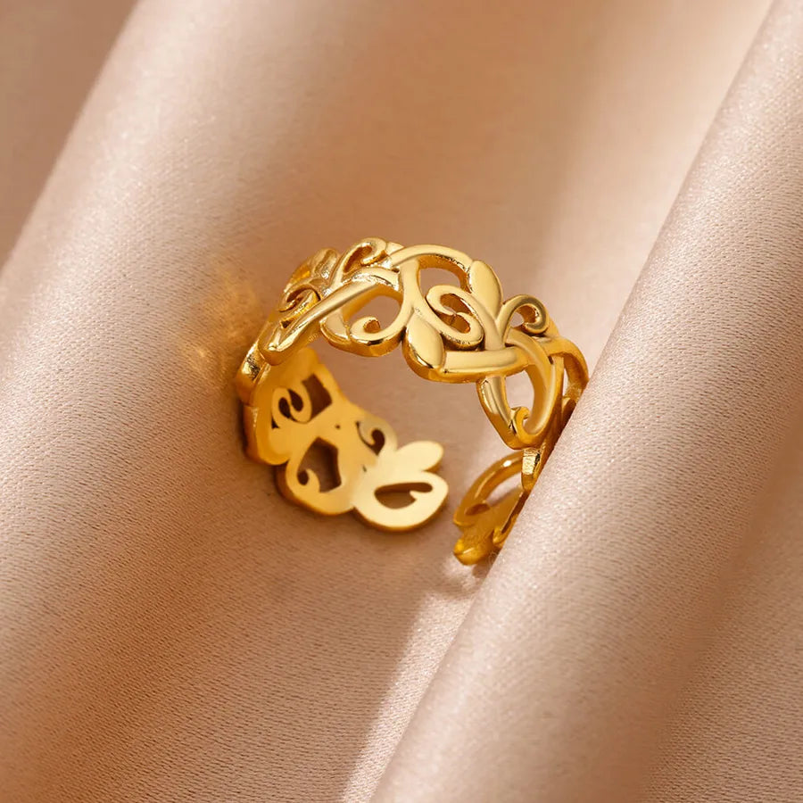 18K Gold Leaf & Flower Open Ring