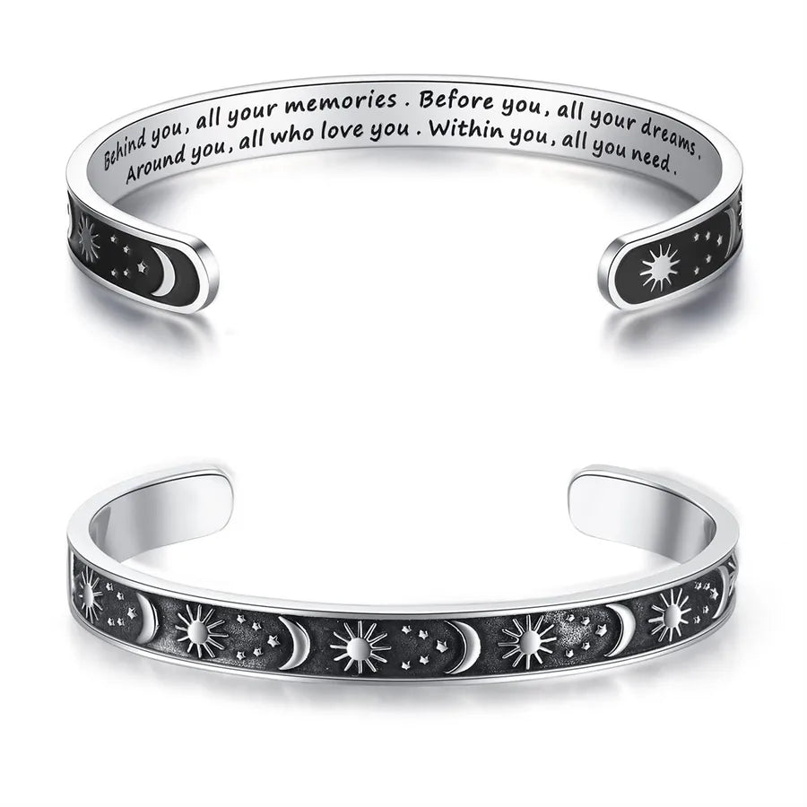 Retro Heart Stainless Steel Bangle 38-Graduation Gifts - Sun & Moon -y