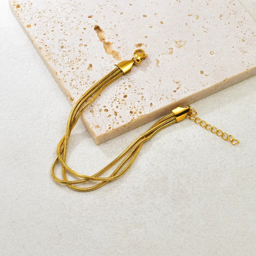 18K Gold Plated Triple Snake Chain Bracelet