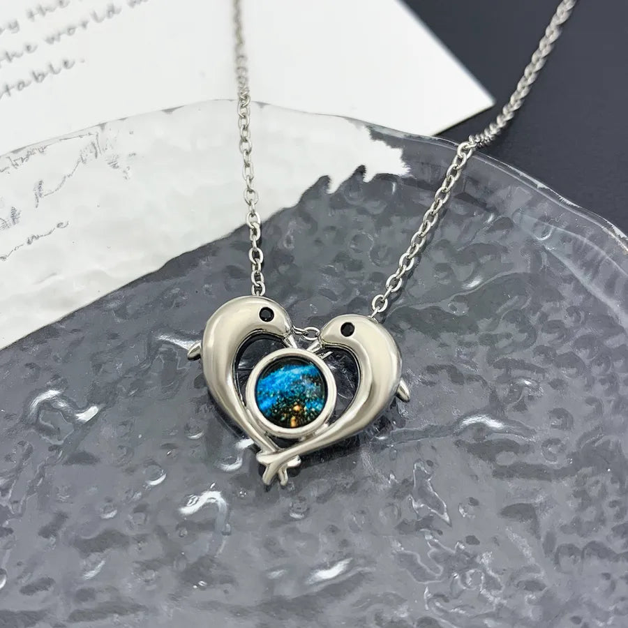 Blue Sky Star Pendant Necklace – Gold Plated XL2071 Double Dolphin Planet Necklace Silver