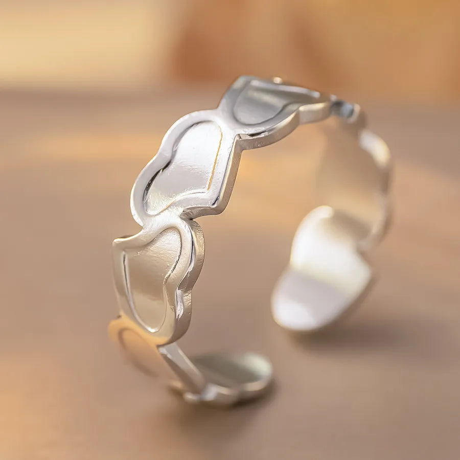 Heart-Shaped Titanium Steel Adjustable Ring K256 Steel Color Ring Open