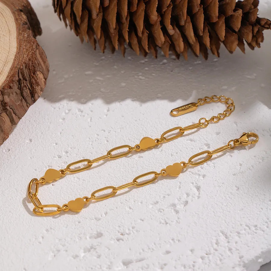 Gold Heart Safety Pin Bracelet for Women