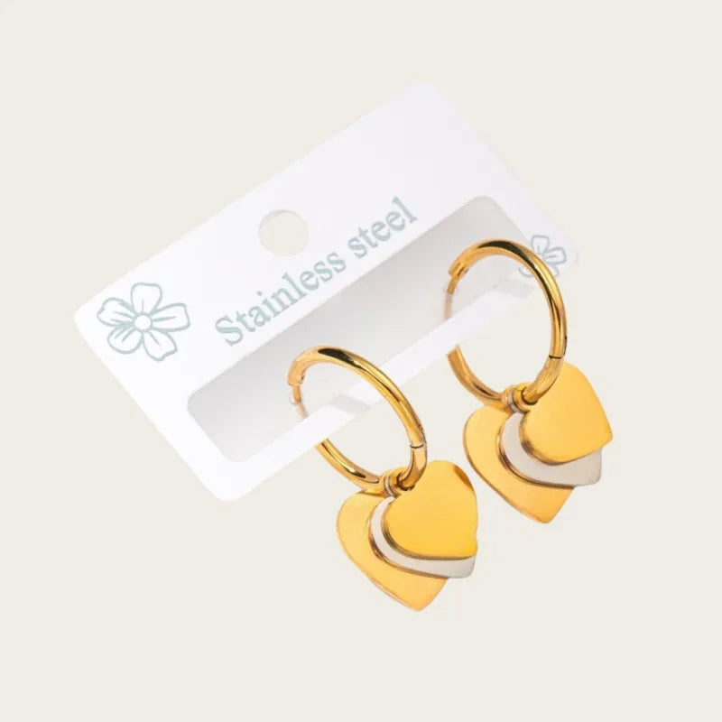 Gold Plated Titanium Steel Heart & Moon Earrings