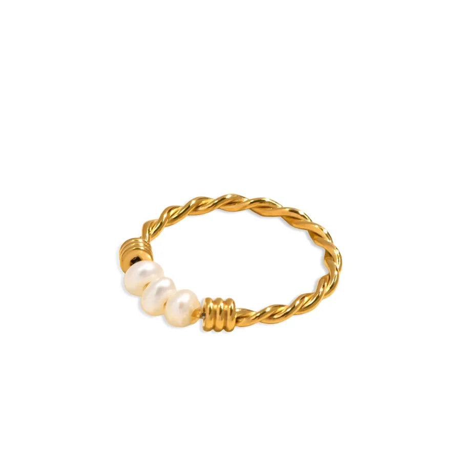 Gold Plated Pearl & Zircon Cross Ring for Women