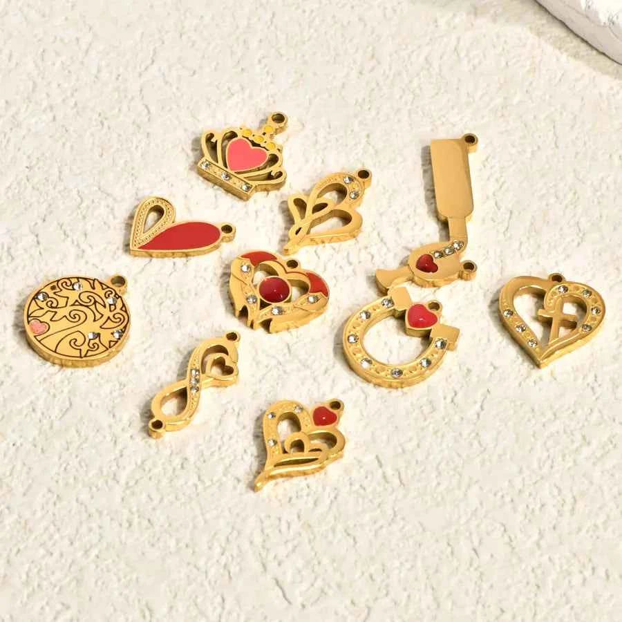 Red Heart Crown 18K Gold Plated Pendant Necklace